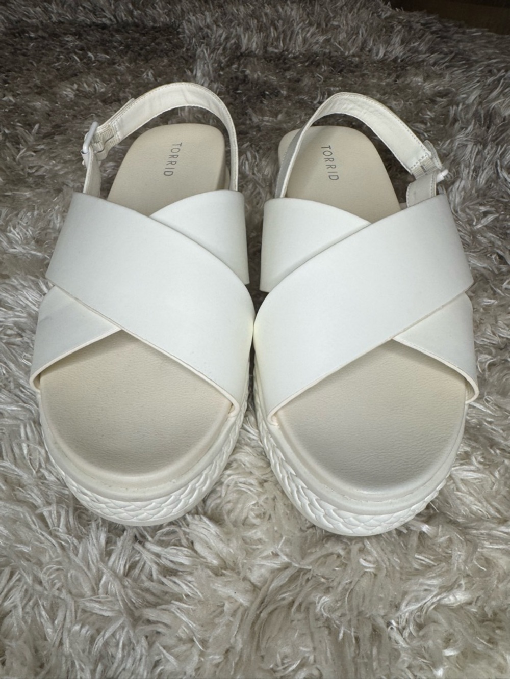 torrid Cream Crisscross Platform Slingback Sandals wide